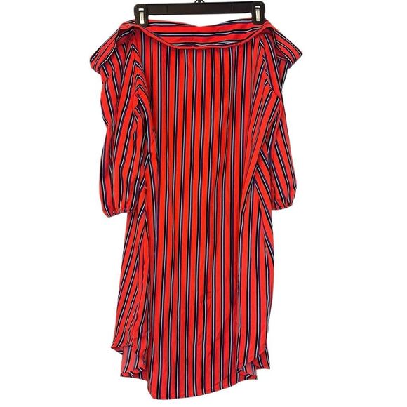 Fashion Nova Striped Button Front Off The Shoulder Mini Shirt Dress Red Blue XL - Picture 3 of 5